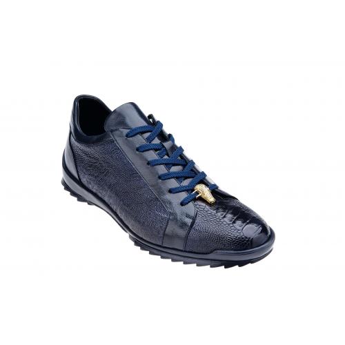 Belvedere "Arena" Navy Blue Genuine Ostrich / Soft Calf Casual Sneakers 3309